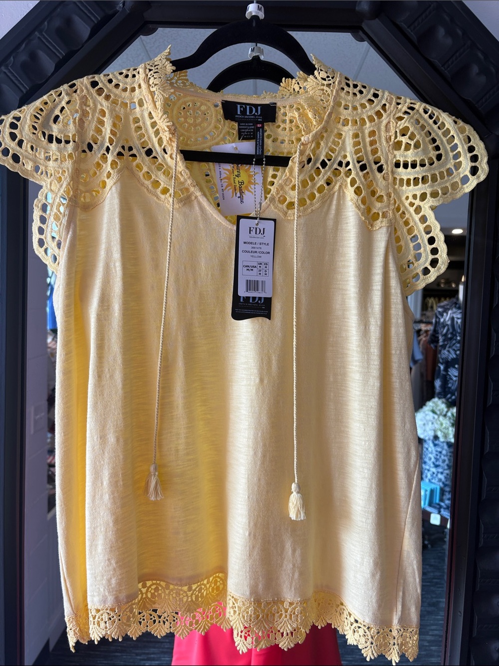 FDJ Lightweight Yellow Crochet-Trim Tie-Neck Tank
